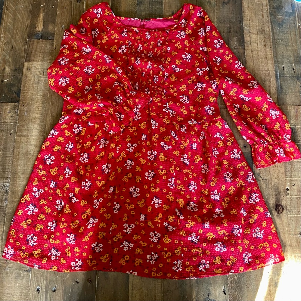 EUC Free People Red Floral Tunic Size Medium